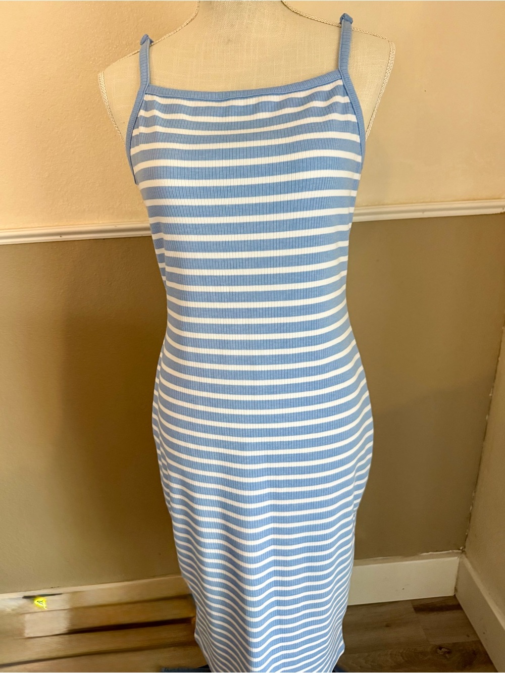 Derek Heart Women’s Blue White Striped Ribbed Knit Midi Dress Stretch XL